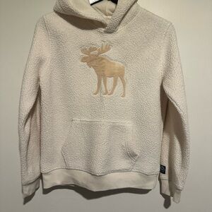 Abercrombie & Fitch Cream Sherpa Pullover with Navy Logo Patch